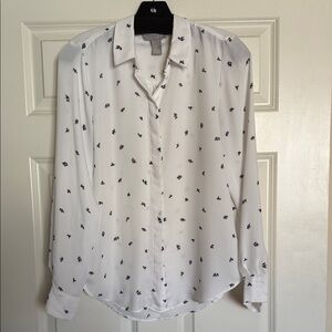 H&M White Shirt with Black Leaf Design
